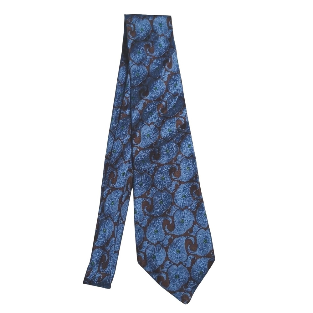 Hugo Boss Silk Tie Blue Brown Floral Paisley Jacquard Mens Necktie 58 Inch